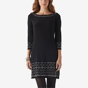 WHBM Embellished 3/4 Sleeve Boat Neck Fitted Sheath Dress XXS Black NWOT $168